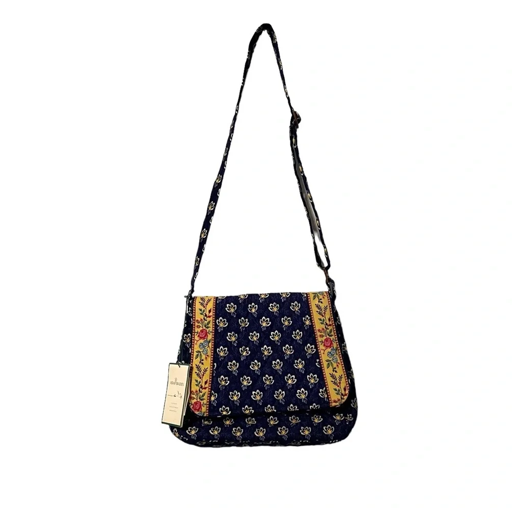 Vera Bradley Cross Body Bag Floral Navy/ Yellow New - Picture 1 of 14